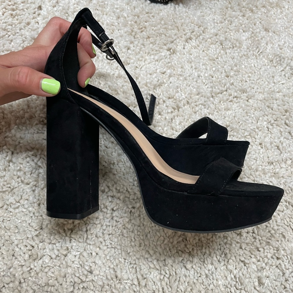 Wild Diva Black Platform Block Heel Sandals